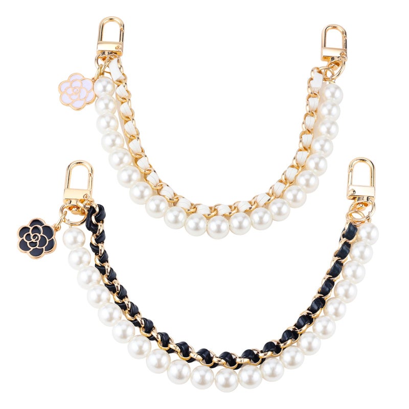 Tmtains 2Pcs Bag Extender Chain Metal Pearl Double Purse Strap Extenders for Handbags Crossbody Bag Gold Purse Extender Chain Purse Strap Replacement Black White Purse Accessories Bag Charms Mobile Phone Case - Image 1